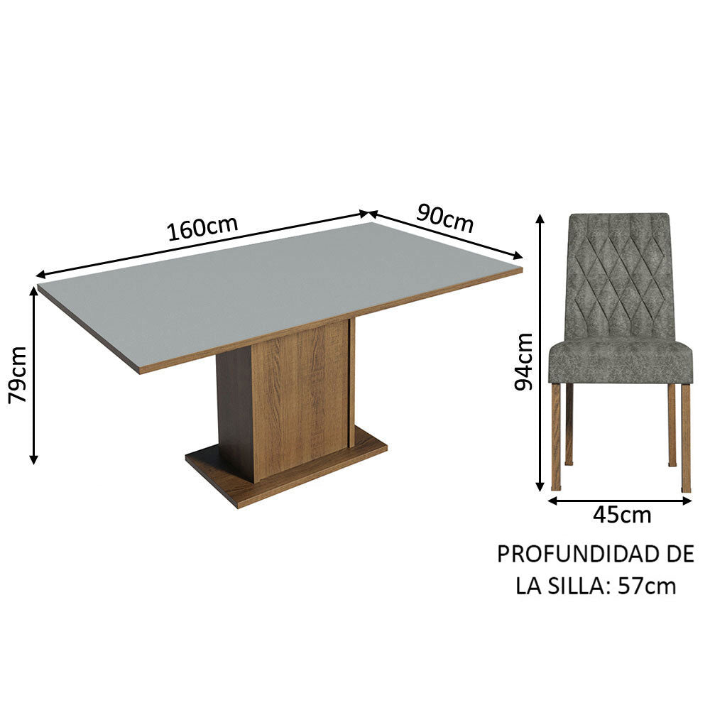 Juego de Comedor Mesa de Tapa de Madera 6 Sillas Marrón/Gris/Plata Hanna Madesa