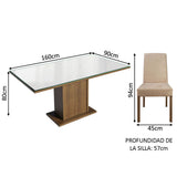 Juego de Comedor Mesa Tapa de Vidrio 6 Sillas Marrón/Blanco/Imperial Alexis Madesa
