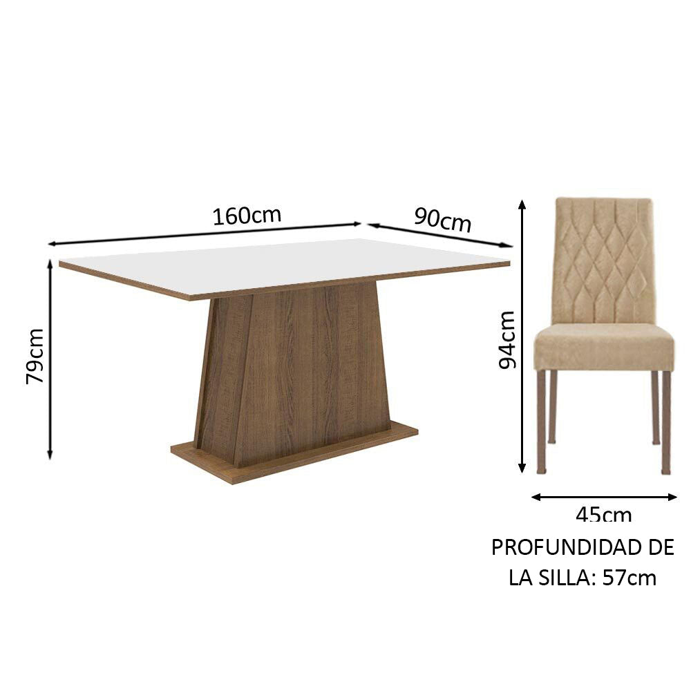 Juego de Comedor Mesa Tapa de Madera 6 Sillas Marrón/Blanco/Imperial Britney Madesa