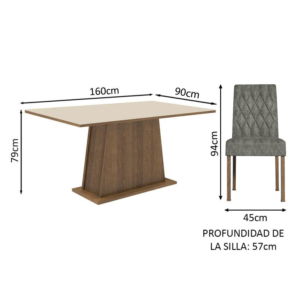 Juego de Comedor Mesa Tapa de Madera 6 Sillas Britney Madesa Marrón/Crema/Plata