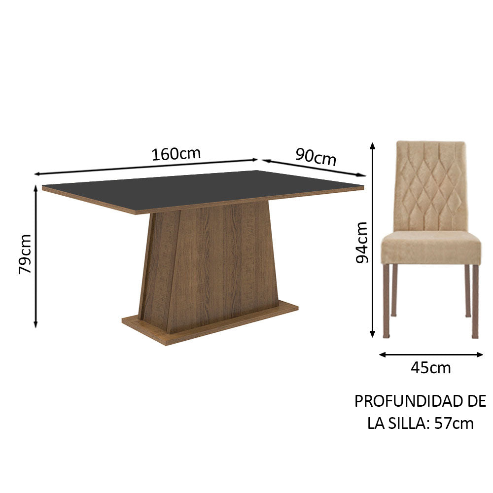 Juego de Comedor Mesa Tapa de Madera 6 Sillas Marrón/Negro/Imperial Britney Madesa