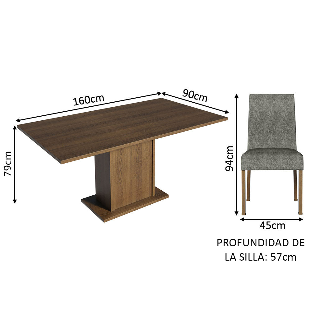 Juego de Comedor 6 Sillas Marrón/Silver Renata Madesa