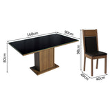Juego de Comedor con Tapa de Madera y Vidrio 6 Sillas Negro/Marrón Francine