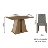 Juego de Comedor Mesa Tapa de Madera 6 Sillas Marrón/Crema/Silver Fabiana Madesa