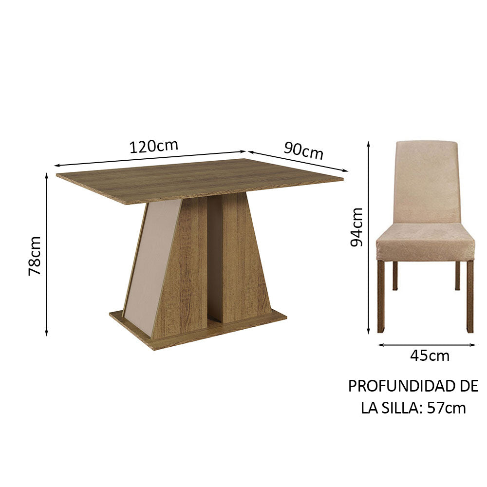 Juego de Comedor Mesa Tapa de Madera 6 Sillas Marrón/Crema/Imperial Cheryl Madesa