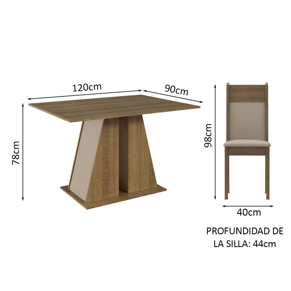 Juego Comedor Mesa con Tapa de Madera 6 Sillas Marrón/Crema/Beige Beverly Madesa