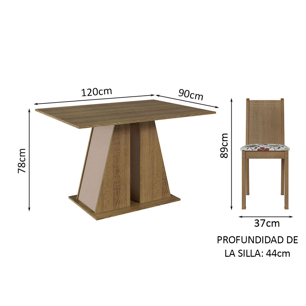 Juego de Comedor Mesa Tapa de Madera 6 Sillas Marrón/Crema/Hibiscos Sharon Madesa