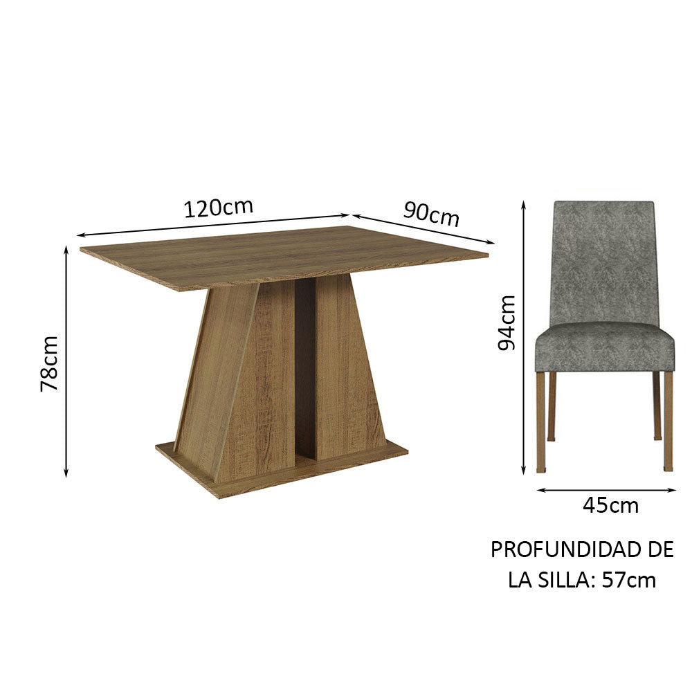 Juego Comedor Mesa con Tapa de Madera 6 Sillas Marrón/Gamuza Silver Cheryl Madesa