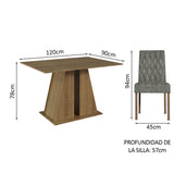 Juego de Comedor Mesa Tapa de Madera 6 Sillas Marrón/Silver Fabiana Madesa