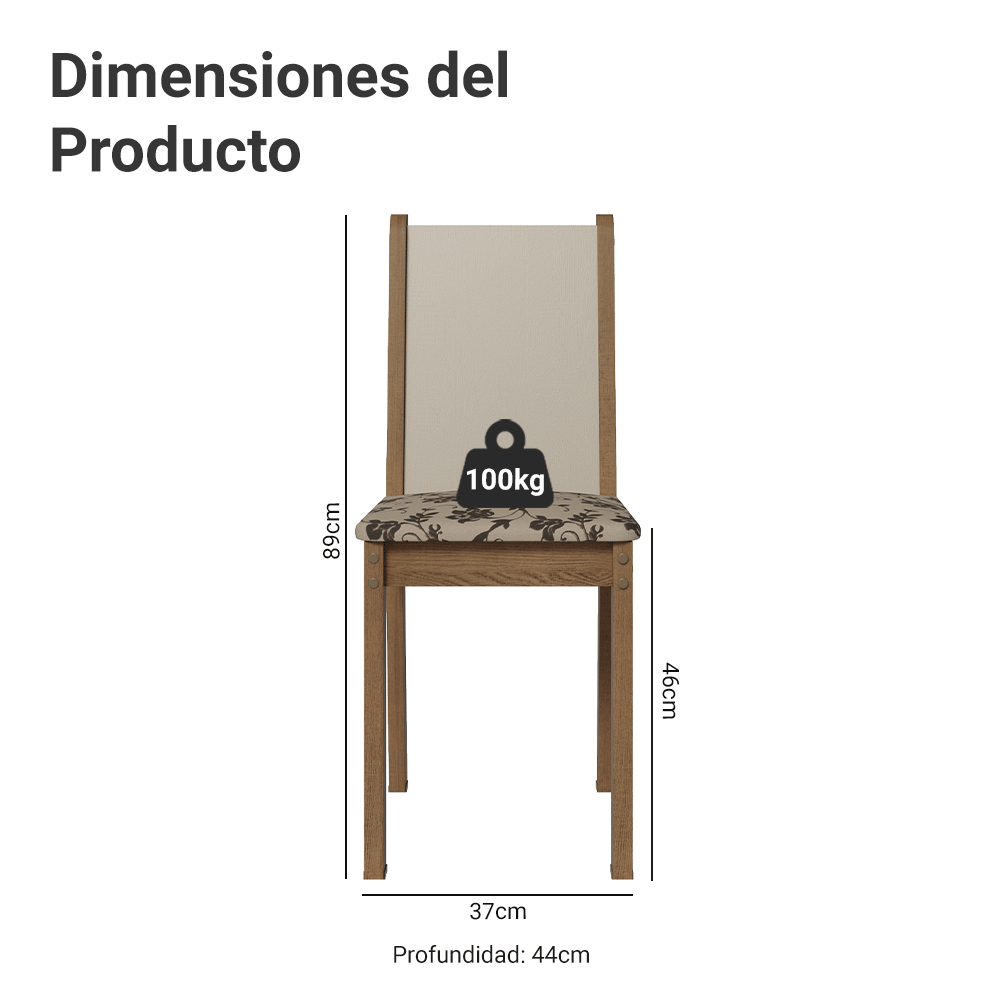 Juego de Comedor Mesa Tapa de Madera 6 Sillas Marrón/Beige Marrón Wendy Madesa