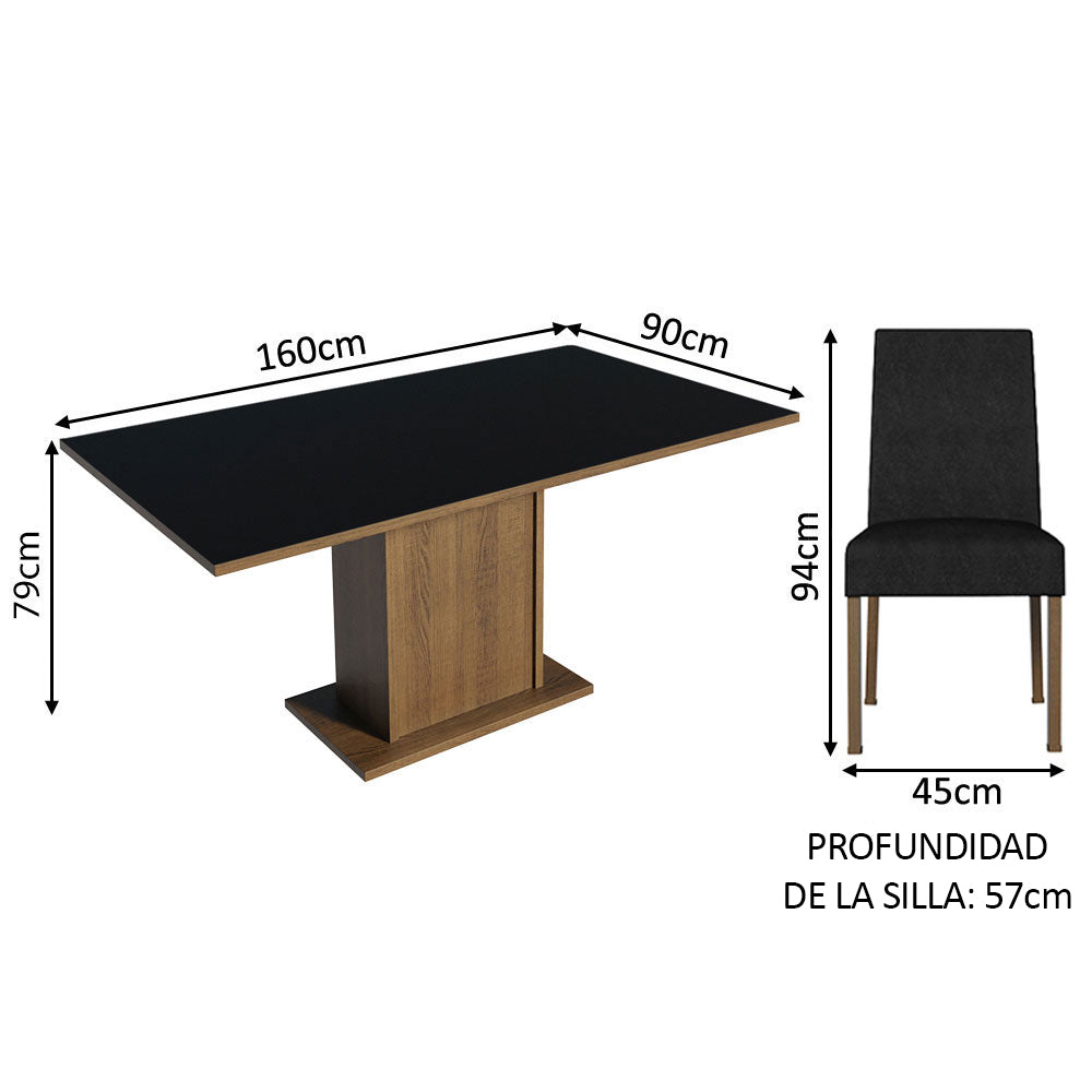 Juego de Comedor 6 Sillas Marrón/Negro/Oxford Renata Madesa