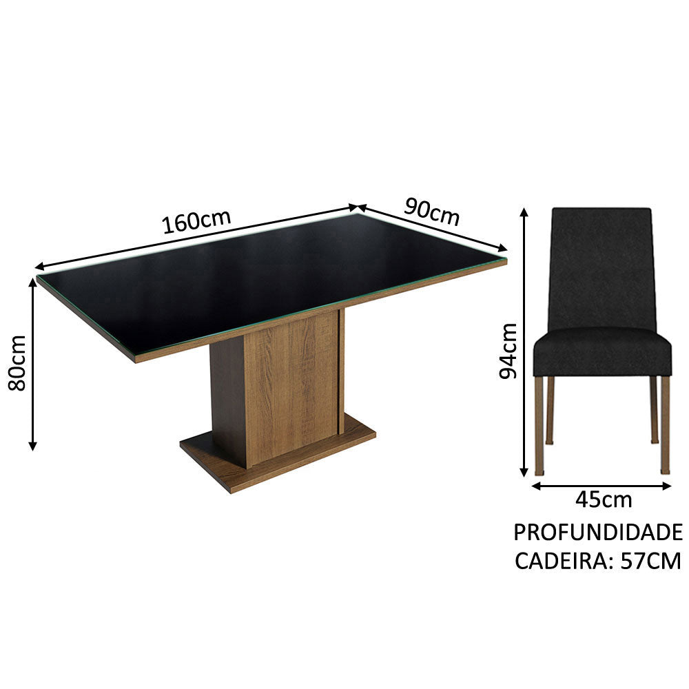 Juego de Comedor Alexis Mesa Rectangular Tapa de Vidrio con 6 Sillas Oxford 07 Marrón/Negro Madesa