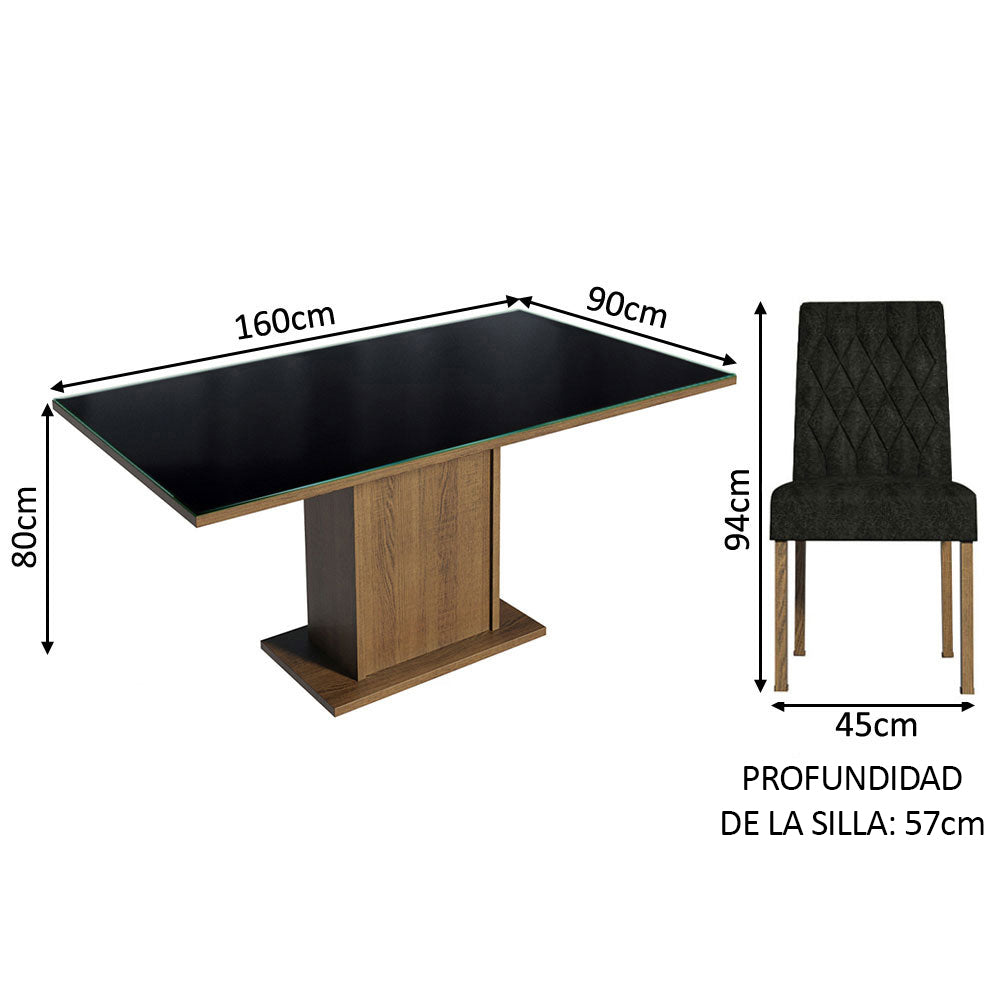 Juego de Comedor con Vidrio Sobrepuesto 6 Sillas Marrón/Negro/Oxford Geórgia Madesa