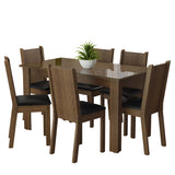 Juego de Comedor Mesa Tapa de Vidrio 6 Sillas Marrón/Sintético Negro Isla Madesa