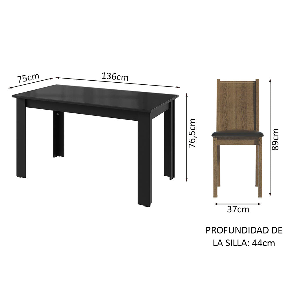 Juego de Comedor Mesa Tapa de Vidrio 6 Sillas Negro/Marrón Isla Madesa