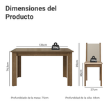 Juego Comedor Mesa con Tapa de Vidrio 6 Sillas Marrón/Crema/Beige Heloísa Madesa