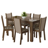 Juego de Comedor Mesa Tapa de Vidrio 6 Sillas Marrón/Crema/Tapizado Beige Marrón Heloísa Madesa