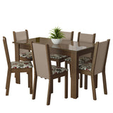 Juego de Comedor Mesa Tapa de Vidrio 6 Sillas Marrón/Crema/Hibiscos Heloísa Madesa