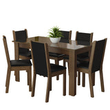 Juego de Comedor Mesa Tapa de Vidrio 6 Sillas Marrón/Negro Heloísa Madesa