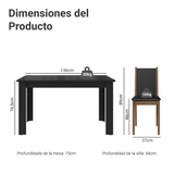 Juego Comedor Mesa con Tapa de Vidrio 6 Sillas Negro/Marrón Heloísa Madesa