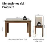 Juego Comedor Elóra Mesa Tapa de Vidrio 6 Sillas Marrón/Crema/Beige Madesa
