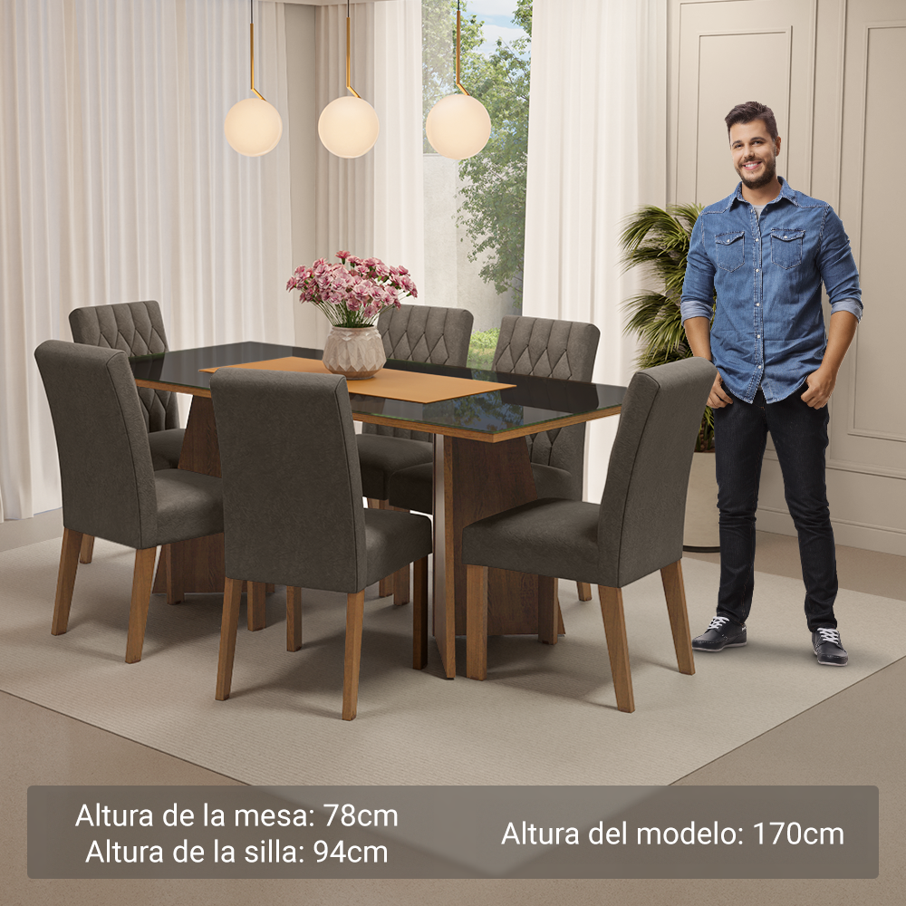 Mesa de Comedor con Mesa y 6 Sillas Marissa Madesa MG