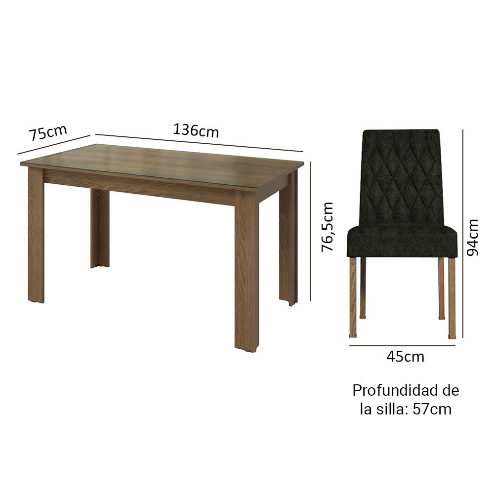 Juego de Comedor con Mesa de Tapa de Vidrio y 6 Sillas Marrón/Oxford Odara Madesa