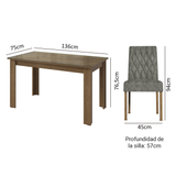 Juego de Comedor con Mesa de Tapa de Vidrio y 6 Sillas Marrón/Silver Odara Madesa