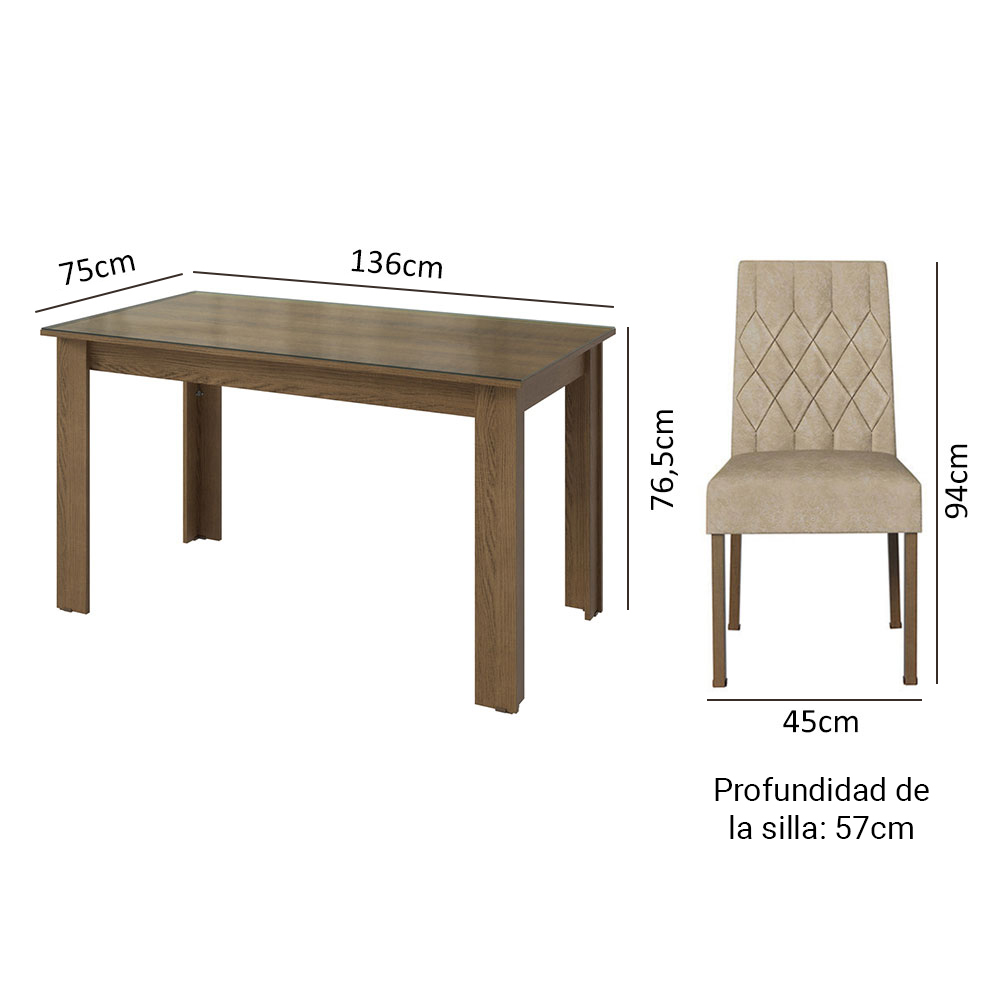 Juego de Comedor con Mesa de Tapa de Vidrio y 6 Sillas Marrón/Imperial Odara Madesa