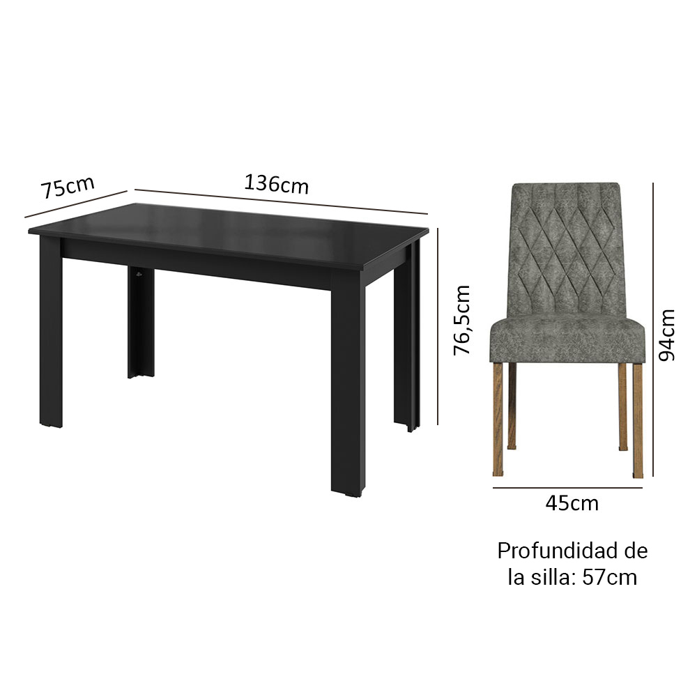 Juego de Comedor con Mesa de Tapa de Vidrio y 6 Sillas Marrón/Negro/Silver Odara Madesa