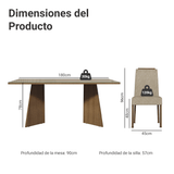 Juego de Comedor Mesada de Vidrio 6 Sillas Amalfi Marrón/Crema/Imperial
