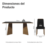 Juego de Comedor Mesada de Madera 6 Sillas York Marrón/Negro/Oxford