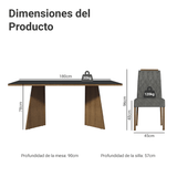 Juego de Comedor Mesada de Vidrio 6 Sillas Siena Marrón/Negro/Silver