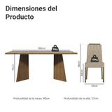 Juego de Comedor Mesada de Vidrio 6 Sillas Siena Marrón/Crema/Imperial