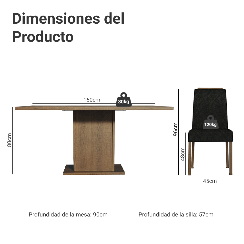 Juego de Comedor Tapa de Vidrio 6 Sillas Marrón/Oxford Dália Madesa