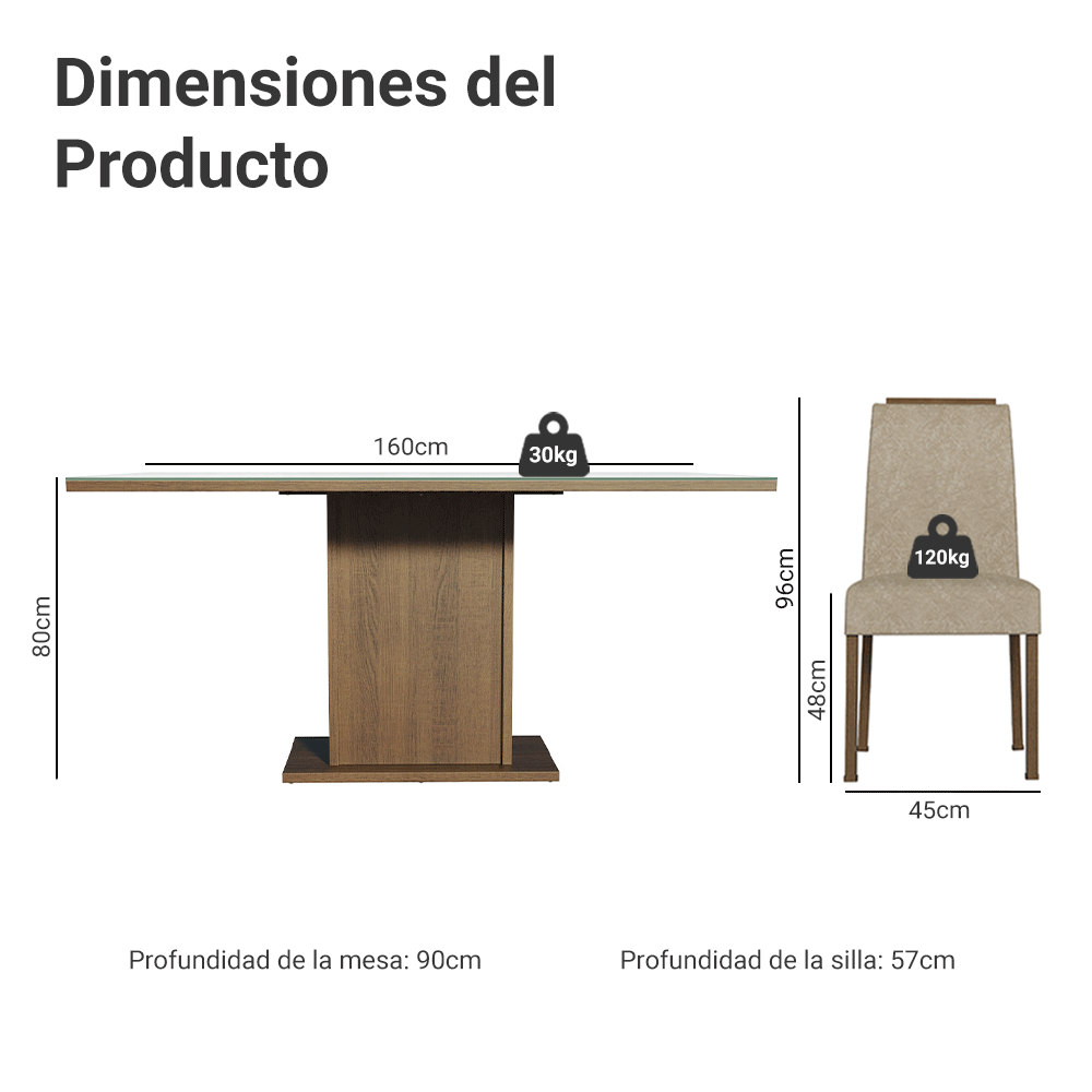 Juego de Comedor Tapa de Vidrio 6 Sillas Marrón/Blanco/Imperial Dália Madesa
