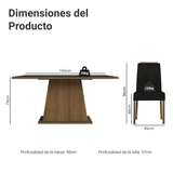 Juego de Comedor Tapa de Vidrio 6 Sillas Marrón/Negro/Oxford Tulipa Madesa