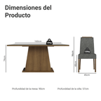 Juego de Comedor Tulipa Mesa Rectangular Tapa de Vidrio con 6 Sillas Marrón/Gris/Silver Madesa