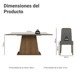 Juego de Comedor Tapa de Madera 6 Sillas Marrón/Gris/Silver Cedro Madesa