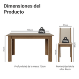 Juego Comedor Lucena Mesa Tapa de Madera 6 Sillas Marrón/Crema/Sintético Beige Madesa