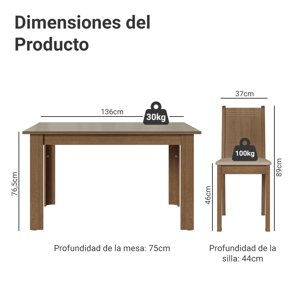 Juego de Comedor Mesa Tapa de Vidrio 6 Sillas Marrón/Crema/Sintético Beige Madesa