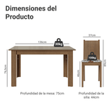 Juego de Comedor Mesa con Tapa de Vidrio 6 Sillas Marrón/Crema/Floral Hibiscos Madesa