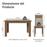 Juego de Comedor Mesa Tapa de Vidrio 6 Sillas Marrón/Crema/Sintético Beige Madesa