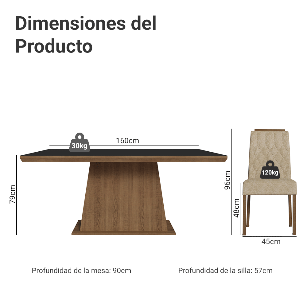 Juego de Comedor con Tapa de Madera 6 Sillas Marrón/Negro/Imperial Assis Madesa