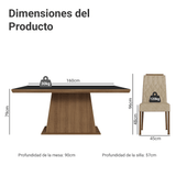 Juego de Comedor con Tapa de Madera 6 Sillas Marrón/Negro/Imperial Assis Madesa