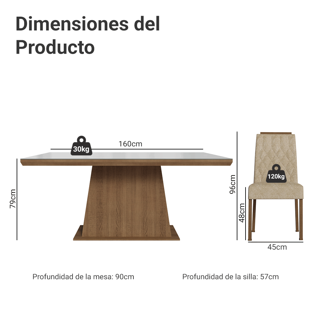 Juego de Comedor Tapa con Vidrio 6 Sillas Marrón/Blanco/Imperial Colmar Madesa