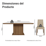 Juego de Comedor con Tapa de Madera 6 Sillas Marrón/Blanco/Imperial Grasse Madesa