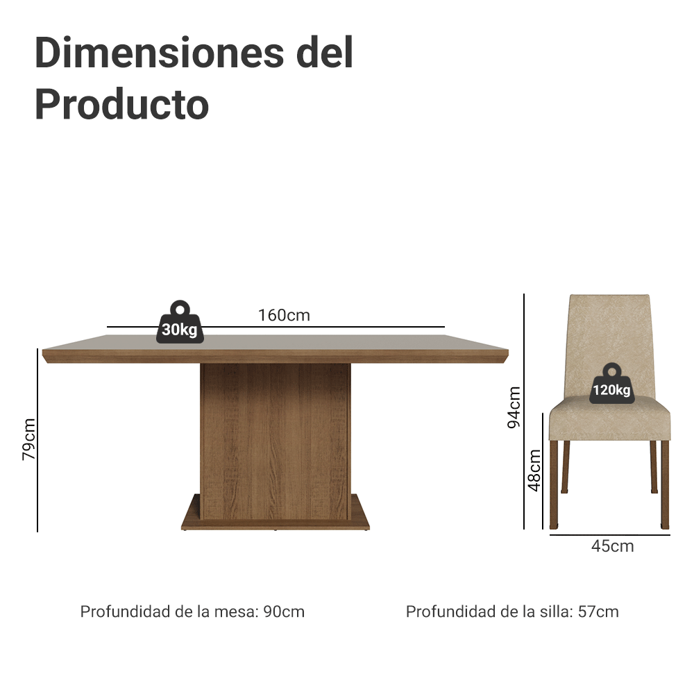 Juego de Comedor con Tapa de Madera 6 Sillas Marrón/Crema/Imperial Grasse Madesa