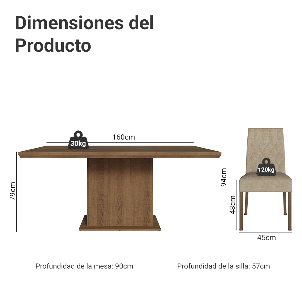 Juego de Comedor con Tapa de Madera 6 Sillas Marrón/Imperial Luso Madesa