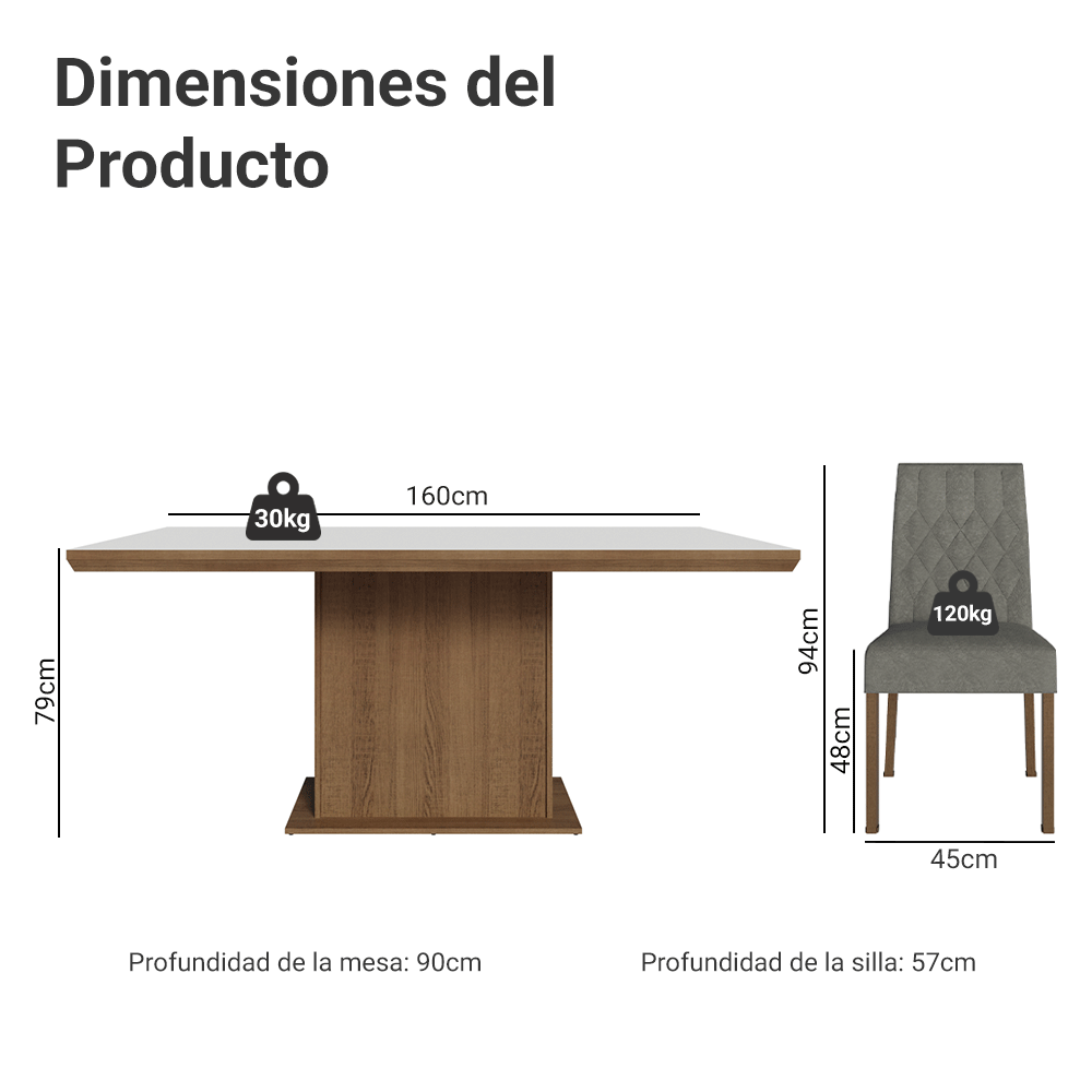 Juego de Comedor con Tapa de Madera 6 Sillas Marrón/Blanco/Silver Luso Madesa